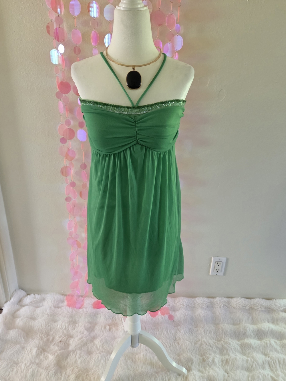 City Triangles Green Strapless Halter Prom Dress with Sparkle Trim